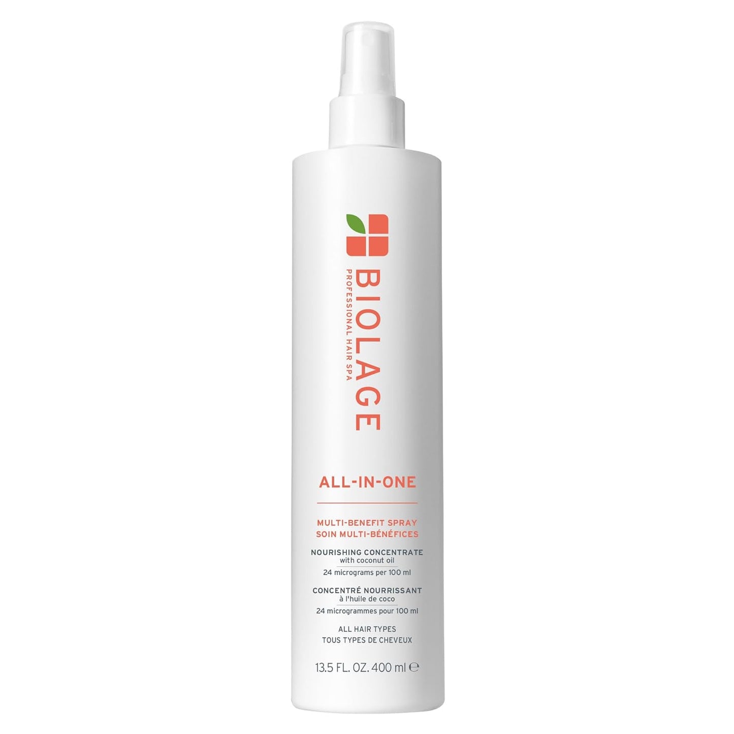 Biolage All-In-One Multi-Benefit Spray Leave-In Treatment, Heat Protectant, Shine & Frizz Control For All Hair Types Coconut Oil Vegan & Paraben-Free 13.5 fl oz