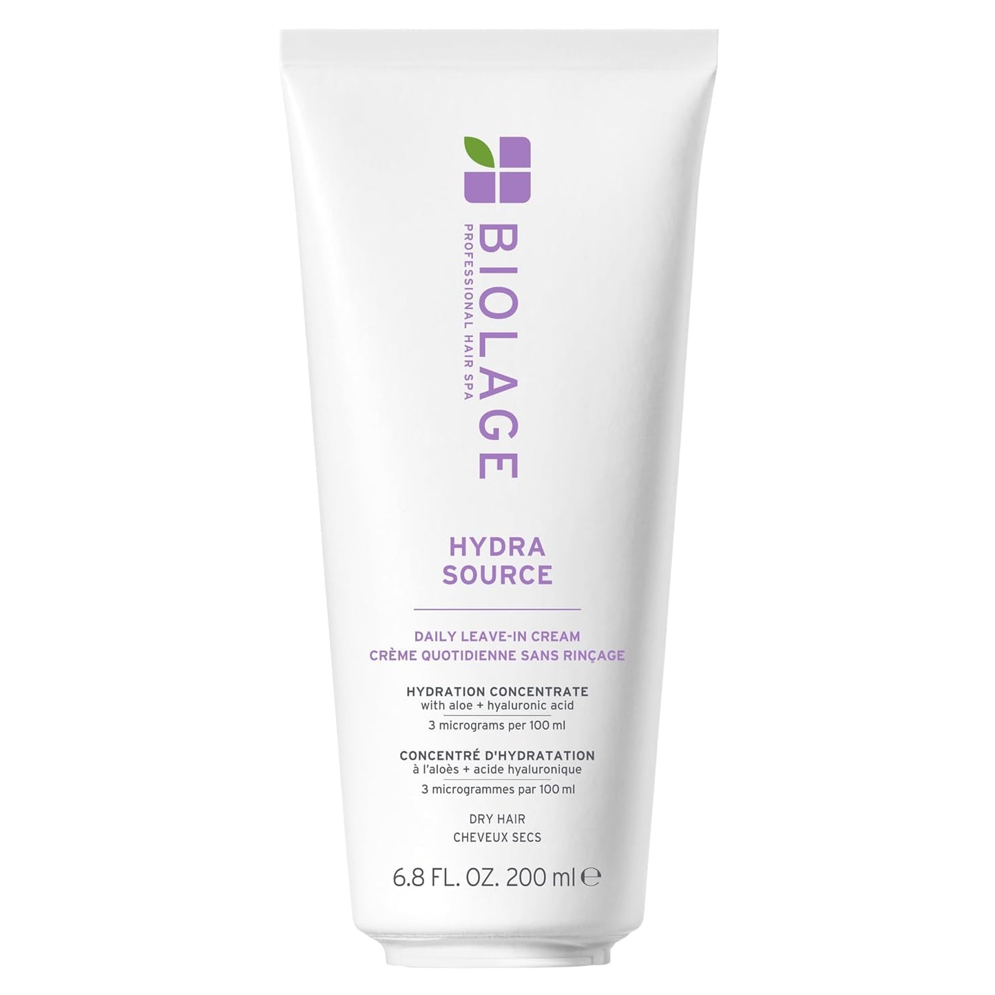 Biolage Hydra Source Leave-In Cream – Moisturizes & Seals Split Ends for Dry Hair, With Aloe & Hyaluronic Acid, 6.8 fl oz