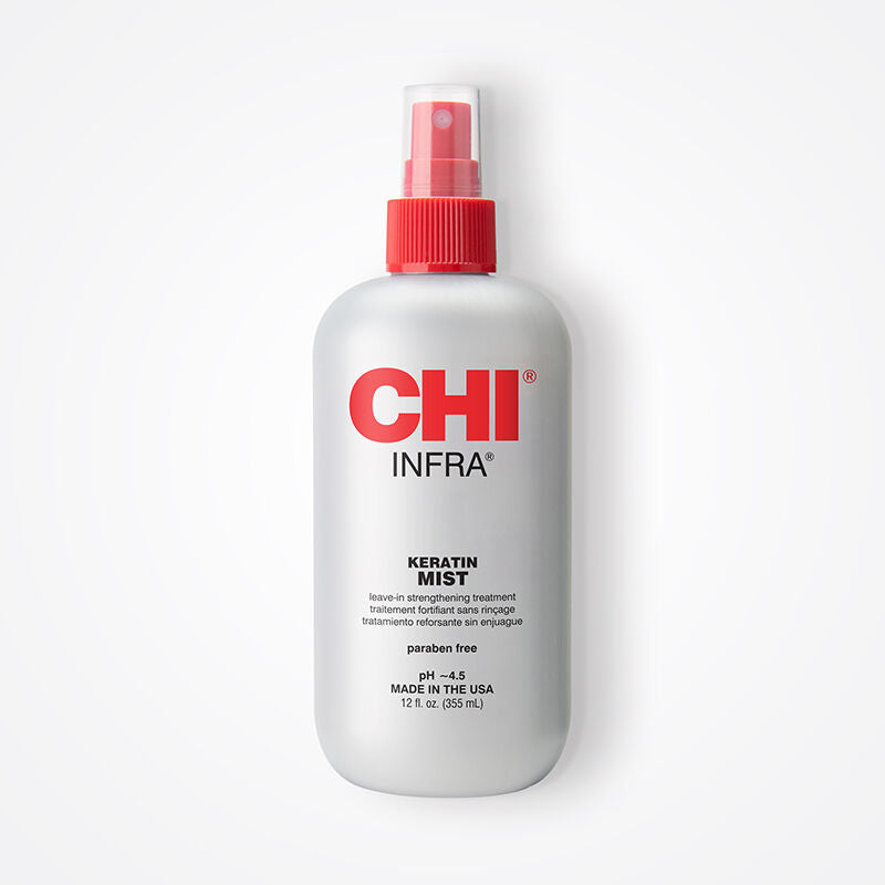 CHI インフラケラチンミスト、洗い流さない強化トリートメントで熱ダメージから髪を守り、柔らかさを回復、パラベンフリー、12液量オンス