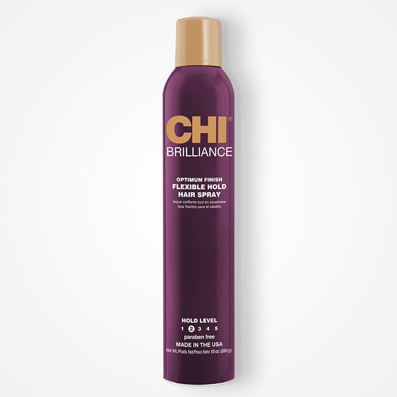 CHI ディープブリリアンス フレキシブルホールド ヘアスプレー、軽くて再利用可能な仕上がり、オリーブオイル&モノイオイル配合、10液量オンス