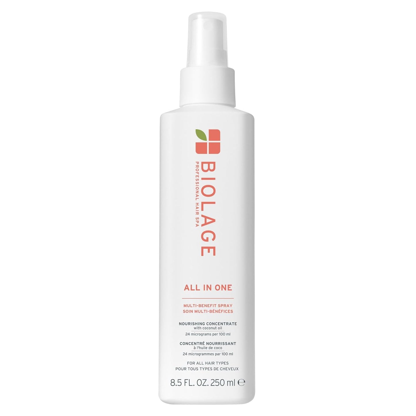 Biolage All-In-One Multi-Benefit Spray Leave-In Treatment, Heat Protectant, Shine & Frizz Control For All Hair Types Coconut Oil Vegan & Paraben-Free 8.5 fl oz