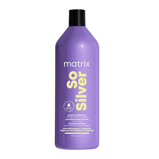 Matrix So Silver Purple Conditioner – Removes Brassy Yellow Tones, Color Depositing & Toning, For Blonde & Grey Hair, Salon Professional, Vegan 33.8 fl oz