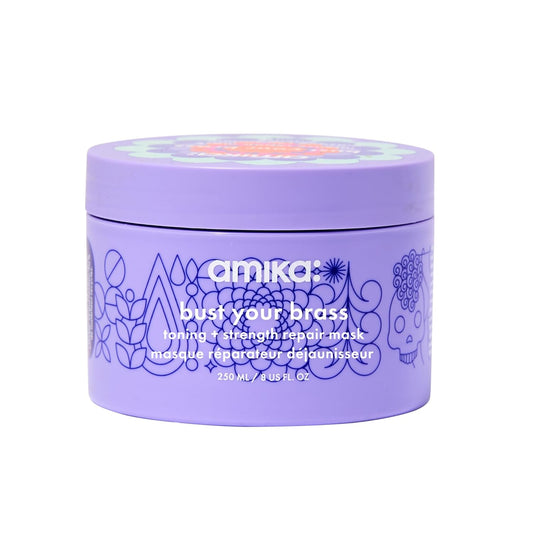 Amika Bust Your Brass Toning + Strength Repair Mask – Neutralizes Brassiness & Repairs Hair, 8.4 fl oz