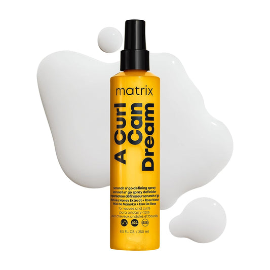 Matrix A Curl Can Dream Scrunch N' Go Defining Spray – For Wavy & Curly Hair, Frizz Control & Heat Protection, With Manuka Honey Extract, 8.5 fl oz