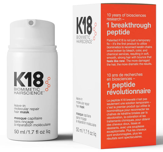 K18 Leave-In Molecular Hair Mask - Repairs Dry or Damaged Hair, Reverses Damage from Bleach, Color, Chemical Services & Heat, 1.5 fl oz