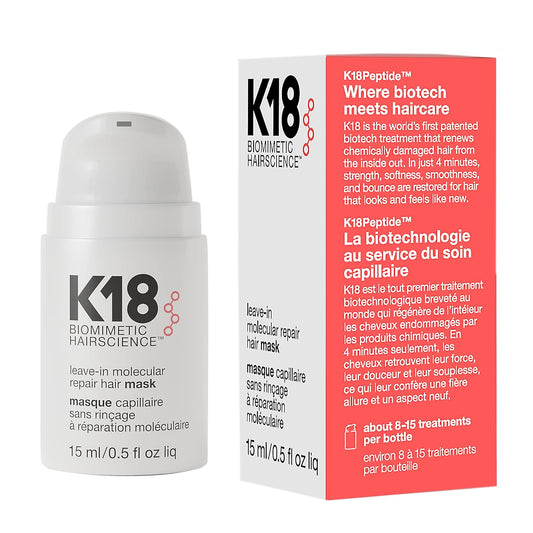 K18 Leave-In Molecular Hair Mask, Repairs Dry or Damaged Hair, Reverse Hair Damage from Bleach, Color, Chemical Services & Heat 0.5 fl oz