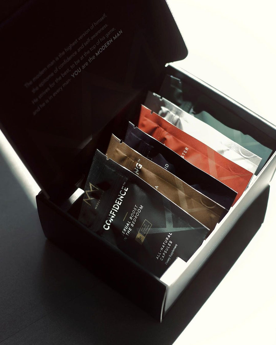 Modern Man Black Box wellness supplement bundle for men - testosterone, mood, sleep, sexual health