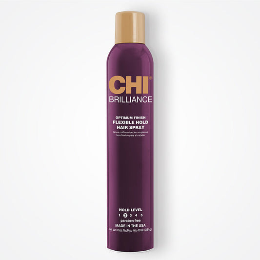 CHI ディープブリリアンス フレキシブルホールド ヘアスプレー、軽くて再利用可能な仕上がり、オリーブオイル＆モノイオイル配合、10液量オンス