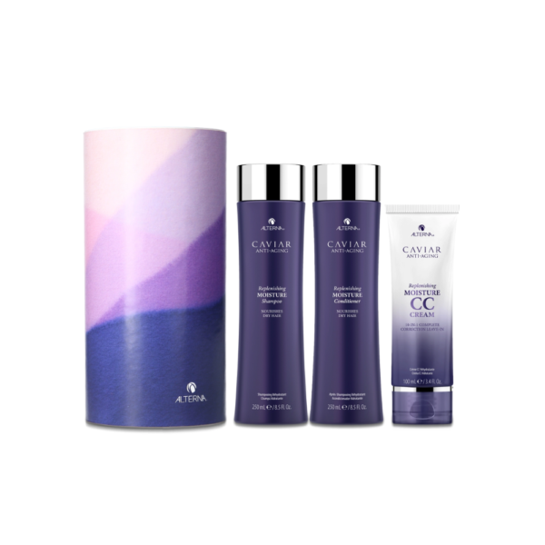 A purple tube with three different types of products in it.