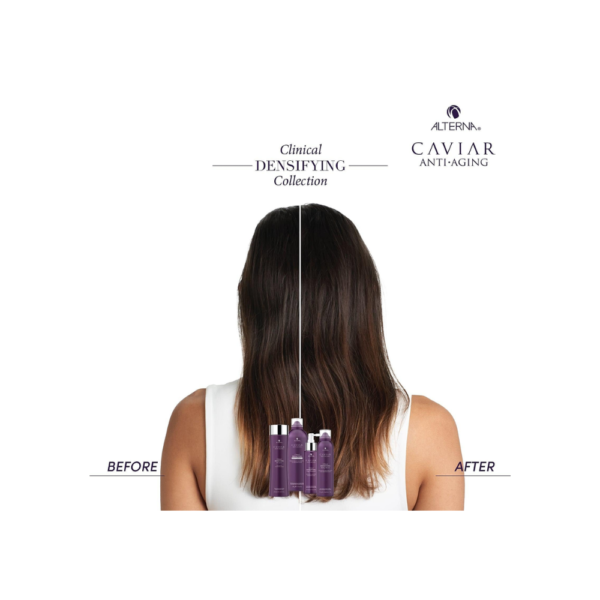 A woman with long hair is holding some bottles