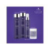 A set of three bottles with different types of hair care products.