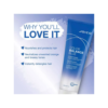A blue poster with some hair products on it