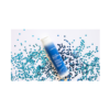A tube of blue and white lotion sitting on top of some confetti.