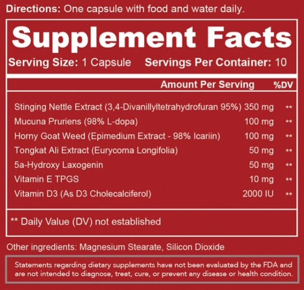 A red label with the information of supplement facts.